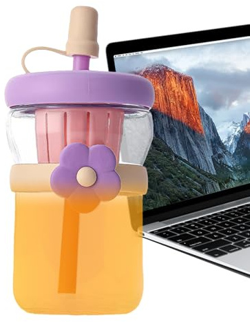 Derwrtup Botellas de agua de cristal reutilizables, botella de cristal de 500 ml, vaso transparente para beber, recipiente reutilizable con pajita de silicona, para café, té, bebidas calientes, leche