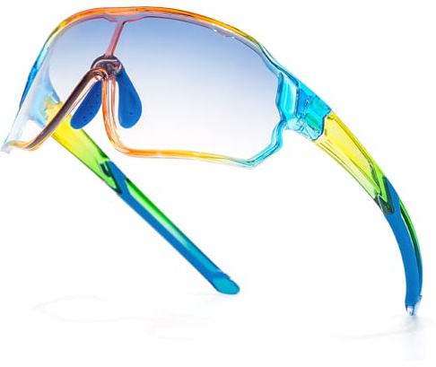 ROCKBROS Lunettes de Cyclisme Enfant Photochromiques UV400, TR90 | Verres Adaptatifs à la Lumière, Plaquettes Réglables, Branches Antidérapantes, Idéales pour Vélo, Cyclisme et Sport