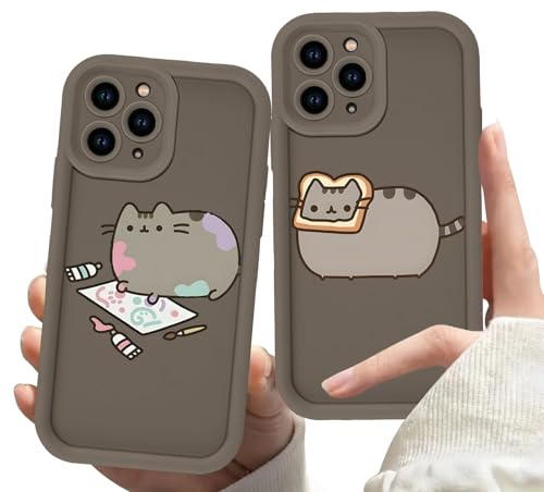 Stradvnaly 2 Pack Case for iPhone 8 iPhone 7 iPhone SE 2022/2020 4,7, Cute Cartoon Katze Pusheen Cat Anime Pattern Shockproof Soft TPU Silicone Protection Case for Women Girls,brun