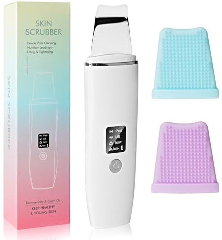 Skin Scrubber, Ultrasonic Exfoliating Device | Blackhead Remover Pores Cleaning,4 Modes Blackhead Remover USB Rechargeable,with 2 Silicone Covers, for blackheads and acne