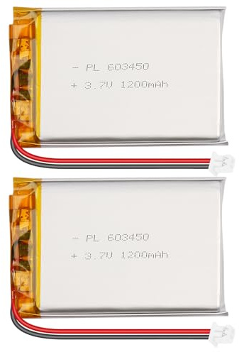3,7 V 3000 mAh Batterie LiPo Rechargeable, Batterie Lithium-polymère 603450 avec Protection PCM, connecteur Micro-JST 1,25 mm 2 Broches pour ESP32, Arduino, NodeMCU, Drone RC (Lot de 2)