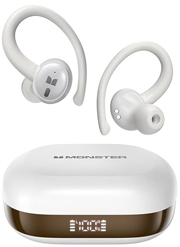 Monster MS-NL216W Auricolari Bluetooth Wireless con Ganci Auricolari in Silicone, IPX6, Driver 14,2 mm, Cancellazione del Rumore ENC, 48 Ore di Autonomia, per Sport e Palestra