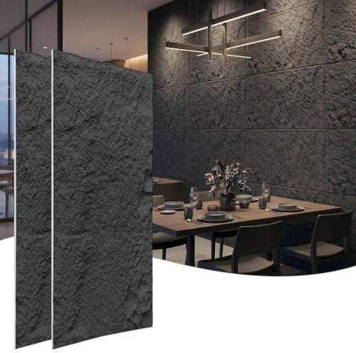 XMTECH Panneaux muraux 3D aspect pierre 120x60 cm Revêtement mural PU Panneaux muraux aspect roche naturelle Intérieur Salon Cuisine Salle de bain – Modèle A-Gris anthracite 3 cm 2 pièces