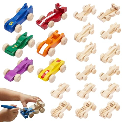 YERENCY 20 Stück Holzautos zum Bemalen, 6 Stile Bastelset für Kinder | Unvollendete holzautos Kreatives mini spielzeugautos Einfach anzuwenden für kindergeburtstag Hobbys Partys Geschenke Kinder