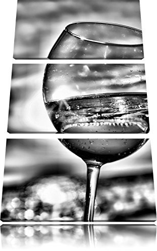 Pixxprint Weingläser am Meer, Leinwandbild 3 Teilig, Gesamtmaß: 120x80cm, Wandbild, Dekoration, fertig gespannt, Kein Poster