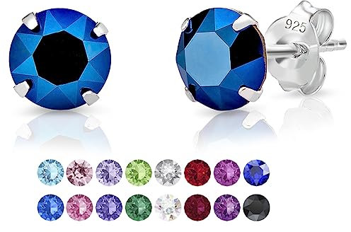 Orecchini Donna Argento 925 Punto Luce con Cristalli Swarovski® Elements 6 mm - Punto Luce Orecchini Blu Piccoli a Lobo - Orecchino Blu Elettrico - Orecchino Brillante Donna