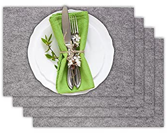 Casoro 4er Platzset aus waschbarem Filz, Platzmatten je 30x44cm in Graumeliert, edles Tischset perfekt zu jeder Einrichtung
