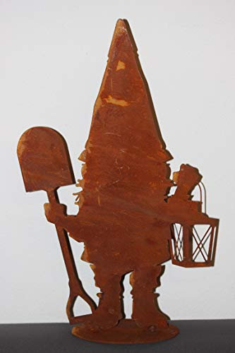 Nain de jardin Wendelin en métal (patiné), hauteur 35 cm, nain sur plaque de fond