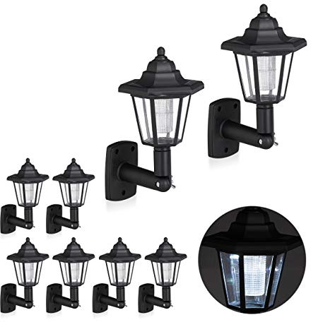 8 x Solar Wandlaterne im Set, nostalgische LED Solarlampe für draußen, Garten, energiesparend, wasserdicht, schwarz