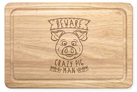Attention Fou Cochon Homme Rectangulaire Planche à Découper en Bois