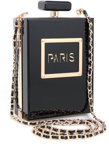 WJCD Transparente Geldbörse für Damen, Paris, Parfümform, Abendtasche, Vintage, Bankett, Handtasche, Schwarz, Small