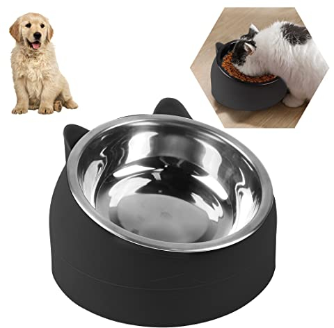 Bols pour Chats,200ML Bol pour Animaux en Acier Inoxydable, Gamelle Anti Vomissements Chat, Gamelle Chien Chat Antidérapante Support Surélevé Incliné à 15°, Gamelle Amovible pour Chats et Chiens