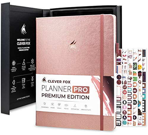 Clever Fox Planner Pro Premium – Luxurious Weekly & Monthly Planner with Budget Organizer for Productivity & Goals, Undated, A4 (Rose Gold)