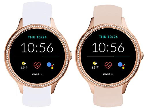 SkyBand Puro Moda Silicone Classica Cinturino Compatibile per Smartwatch Fossil Smartwatch GEN 5E 42mm (Bianco + Rosa)
