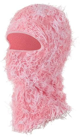 Distressed-Ski-Maske, Gestricktes Vollgesichts-Fuzzy-Yeat-Shiesty-Distress-Maske für Männer und Frauen, Einfach zu Verwenden, Pink