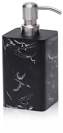 Suanti Seifenspender, 425 ml, mit Pumpe aus gebürstetem Nickel, nachfüllbar, quadratisch, dekorativer Seifenspender für Handseife, Geschirrspülmittel und Handlotion, schwarzer Marmor-Stil