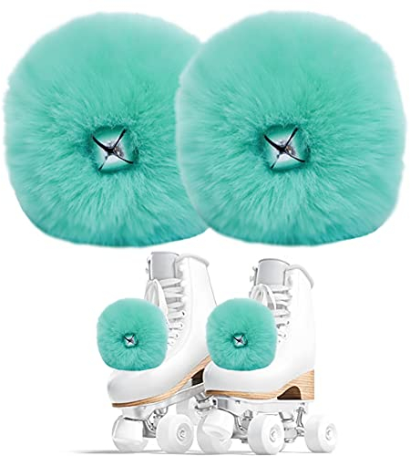 ihreesy Kunstfell Bommel,2 Stück DIY Pelz Pom Poms mit Glocken Flauschige Pompons Kunstpelz Pom Pom Bälle für Schlittschuhe Mützen Schuhe Schals Anhängern Dekoration,Grün