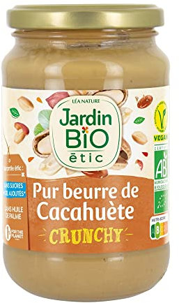Jardin BIO Étic - Burro di arachidi Crunchy Bio - 100% Arachide - Certificato Bio AB - senza aggiunta di sale, zucchero e olio di palma - Vaso da 350 g