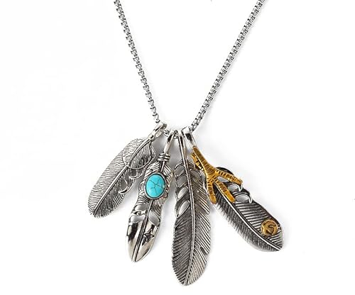 southbankstore Vintage lange Halskette Herren Adlerklaue Feder Anhänger Männliche Halsketten Blatt Boho Sommer Schmuck, Zink