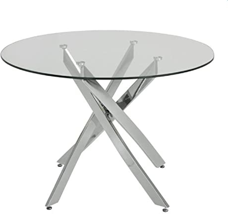 WORKOME Mesa Diseño Redonda, Armazón Cromado, 100 cms De Diámetro, Altura 75 cm., Tapa de Cristal Templado con Acabado Transparente.