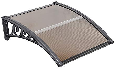 Willonin Vordach für Haustür, Vordach Haustürvordach, Pultbogenvordach aus Polycarbonat und Aluminium Rahmen, für draußen Sonnenschutz Regenschutz, Braun (100×100cm)