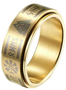 KnBoB 8MM Herren Bandring Edelstahl, Gold Wikinger Spinner Ring Fidget Ring Größe 65 (20.7)