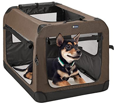 Veehoo Folding Soft Dog Crate, 3-Door Pet Kennel for Crate-Training Dogs, 5 x Heavy-Weight Mesh Screen, 600D Cationic Oxford Fabric, Indoor & Outdoor Use, 20, Brown