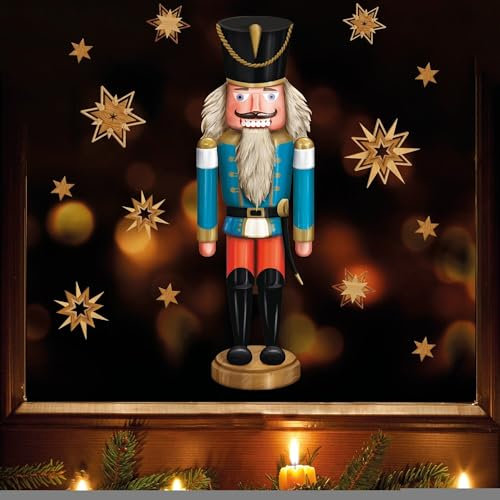 Wandtattoo Loft Fensterbilder Weihnachten mit Nussknacker und Sternen – Wiederverwendbar – A3 Bogen, 29 Sticker – Weihnachstdeko Fenster Kinderzimmer, Weihnachtsbilder Fenster, Fensterbild Winter