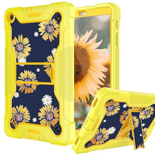 Samsung Galaxy Tab A 10.1 2019(SM-T510/T515) Funda,Floral Daisy Sunflower Glitter Funda Protectora híbrida Kickstand Heavy Duty Shockproof Bumper para Galaxy Tab A 10.1 Case 2019,Amarillo+Azul Marino