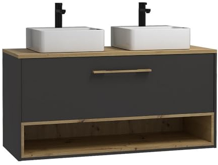 Vente-unique - Meuble de Salle de Bain Suspendu Anthracite avec Double Vasque à Poser - 120 cm - YANGRA