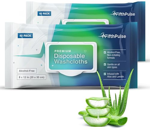 Body Wipes for Adults No Rinse, 80 (2 x 40 Packs) Extra Large Wet Wipes 20x30cm, Alcohol-Free for Incontinence & Elderly Care, Aloe & Lanolin Bathing Washcloths for Sensitive Skin