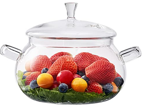 2.5 Quart Glass Saucepan Simmer Pot With Lid, Glass Cookware Glass Pot, Microwave, Stove and Dishwasher Safe Borosilicate Glass pitcher