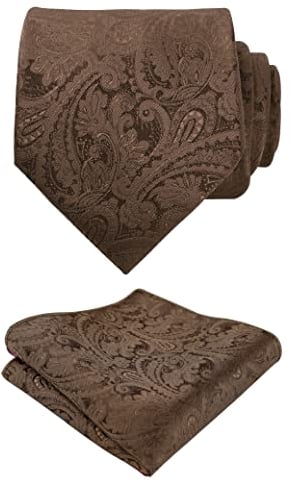 Alizeal Handgefertigte Paisleymuster Floral Krawatte mit Einstecktuch Set, 174-Braun, Einheitsgröße