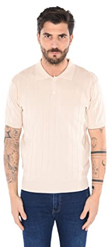 Ciabalù Polo Uomo Elegante in Filo Maglia Mezze Maniche Basic in Cotone Slim Fit (L, Beige)