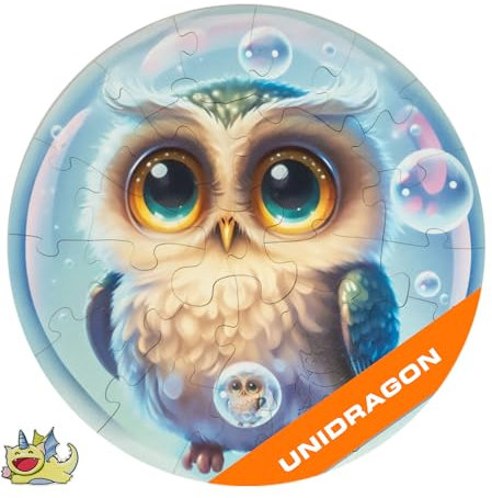UNIDRAGON Original Wooden Jigsaw Puzzle - Bubblezz Owl, 30 pieces, 9.8х 9.8 (25 х 25 cm), Baby Toy, Gift For Girls and Boys, Wooden Baby Toys, Wooden Puzzle