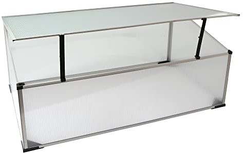 NATIV Frühbeet aus Aluminium | Hochbeet Abdeckung mit arretierbarem Dach | Frühbeetkasten mit Polycarbonatplatten | Frühbeetaufsatz für Hochbeet 100 x 60 cm | Mini Gewächshaus