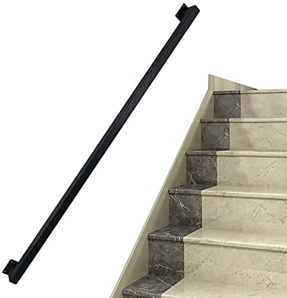 Quadratischer Handlauf zur Wandmontage, Moderne Schwarze Geländer-Handläufe für den Innen- und Außenbereich, 1m, 1,5m, 2,5m, 3m, 3,5m Treppengeländer, Metall-Schmiedeeisenhalterungen (Size : 4m)