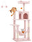 Feandrea Rascador para Gatos, Árbol para Gatos, Altura 143 cm, Torre con 4 Postes, 2 Plataformas, 1 Cueva, 1 Hamaca, 2 Pompones, Tela de Felpa, Multinivel, Rosa Caramelo PCT161P01