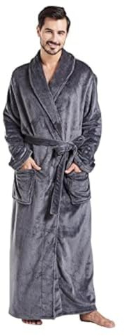 FashGudim Mens Robes Big and Tall Full Length Plush Fleece Long Robe for Men Bathrobe Shawl Collar Warm Winter House Robes