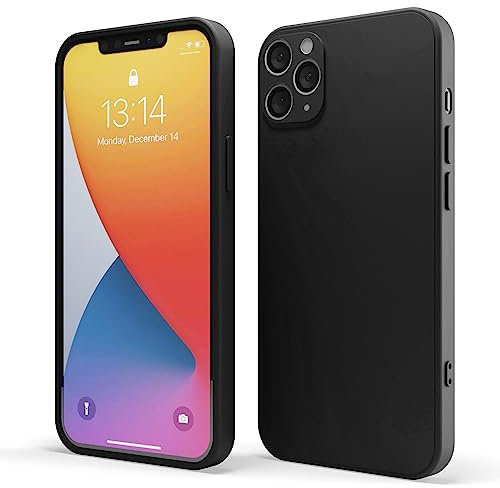Red Ember Shockproof Case for iPhone, Ultra Slim Protective Liquid Silicone Matte Finish Phone Case with Soft Anti-Scratch Microfiber Lining (Black, iPhone 11 Pro Max)