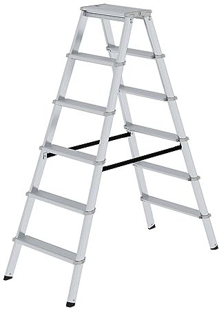 PROREGAL ML Stufen-Stehleiter | beidseitig begehbar | 2x6 Stufen | Leiter, Teleskopleiter, Trittleiter, Bockleiter, Sprossen-Doppelleiter
