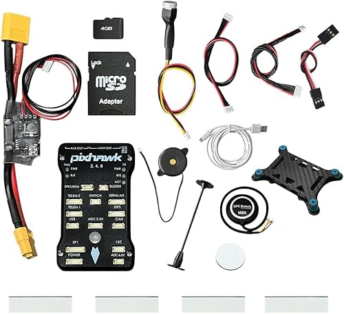HAWK'S WORK Pixhawk PX4 Flugsteuerung, Pixhawk 2.4.8 Offener Quellcode Flugsteuerung 32 Bit, Platine + Leistungsmodul + Sicherheitsschalter + Buzzer + SD-Karte + Schockabsorber + GPS + Halterung