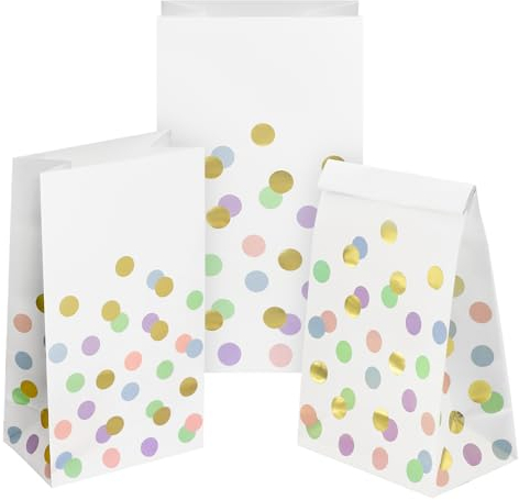 Geschenktüten, Papiertüten Bunt mit Goldfolie Gepunkt 24 Stück Partytüten 21 x 12 x 7cm Candy Bar Tüten Geschenktaschen Partytaschen