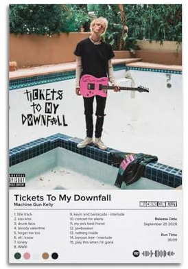 ceok Machine Gun Kelly Poster Tickets To My Downfall Filmposter Wandkunst Dekor Druck Bild Gemälde für Wohnzimmer Schlafzimmer Dekoration 20 x 30 cm Unrahmen
