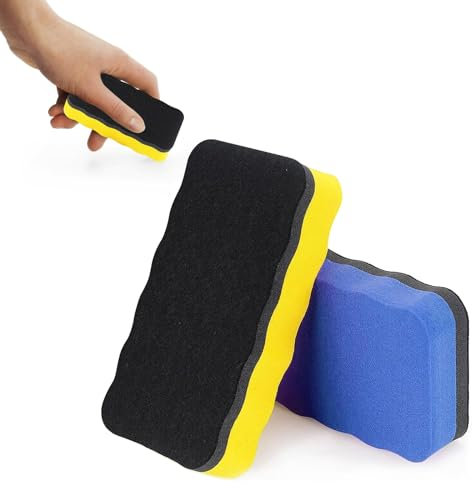 Whiteboard Rubber Magnetic, Chalk Board Rubber, White Board Eraser, Whiteboard Rubber Small 2 PCS Dry Eraser with Thick Felt Pad Chalkboard Cleaner Board for Classroom Home Office (Yellow+Blue)