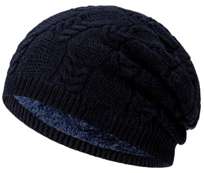 Herren Strick Beanie Twist Ripped Strickhut Fleece Gefüttertes Strickmütz