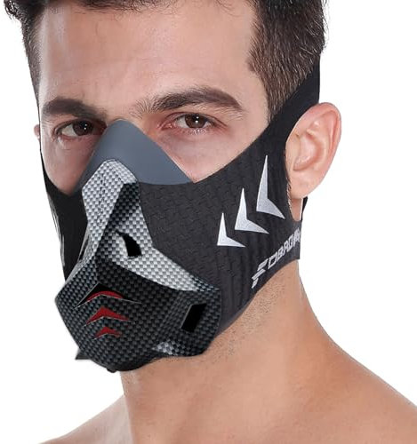 FDBRO Sportmaske Pro Höhensimulation Übungsmaske für Fitness, Laufen, Widerstandstraining, Kardio (Frontabdeckung aus Kohlefaser, Kleine Größe)