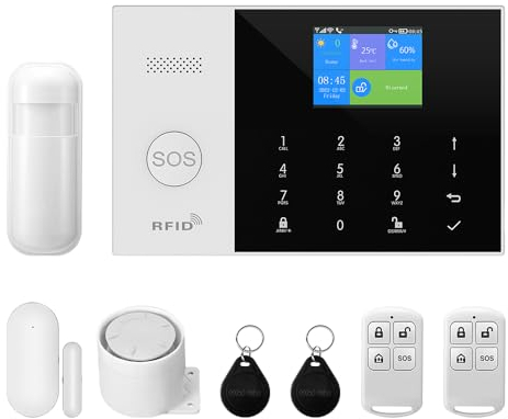 XNY 2G Sistema de Alarma para Seguridad Doméstica Inalámbrico, DIY WiFi Alarma para Casa Inteligente con App, 8 Piezas: Detector de Movimiento,Sensor de Puerta y Ventana,Sirena,Mando a distanc