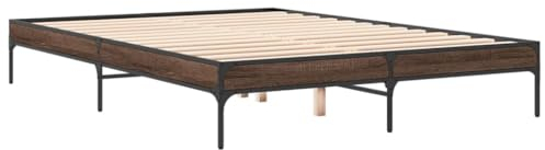 vidaXL Bettgestell, Bett mit Metallbeine Sperrholzlatten, Doppelbett für Schlafzimmer, Modern, Braun Eichen-Optik 160x200cm Holzwerkstoff Metall