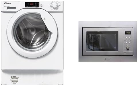 Candy Smart Inverter, Lavadora Integrable 8 KG, 1400RPM, Active Motion System & Microondas Integrable con Grill, 20L, 1250W, 8 Funciones, Digital, 8 Programas, Plato 24,5CM